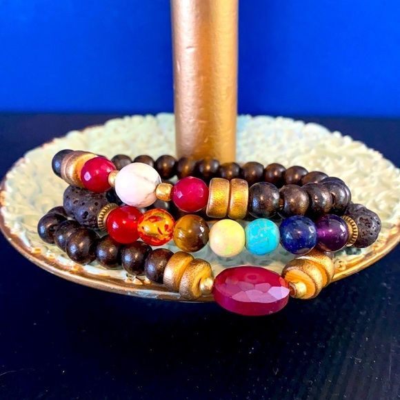 NWOT Set of 3 Bracelets with Colored Beads - Picture 1 of 5